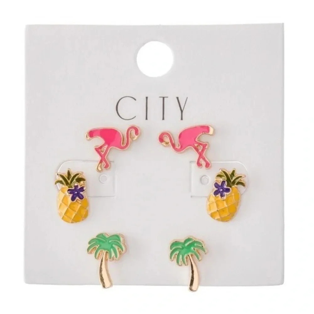 Summer Time Enamel Coated Stud Earring Set